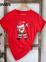 พ่อ Santa Merry Christmas หมวกผู้หญิงสีแดงน่ารักพิมพ์เสื้อยืดผู้หญิง Harajuku Santa Claus Tops เหมาะสำหรับ All Seasons ของขวัญเสื้อผ้า