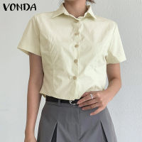 (จัดส่งฟรี)Fancystyle VONDA เสื้อปกสั้นแขนคอเสื้อเชิ้ตลำลองผู้หญิง,เสื้อทำงานสีทึบติดกระดุม