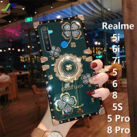 JieFie เคสสำหรับ Realme 6i / 5i / 7i / 5 / 6 / 5S / 5 Pro / 8 / 8 Pro เคสโทรศัพท์สี่เหลี่ยมลายดอกไม้หรูหราพร้อมขาตั้งแหวน