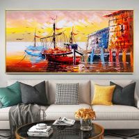 Abstract Sailboat Poster Colorful Seascape Painting Wall Picture Prints Boat Canvas Room