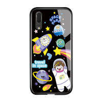 UCUC แก้วเคสโทรศัพท์ Huawei P20เคสโทรศัพท์เด็กผู้หญิงการ์ตูนแมวหมีเปลือย NASA Galaxy Glossy กระจกเทมเปอร์กลับนุ่มขอบเคสใส่โทรศัพท์