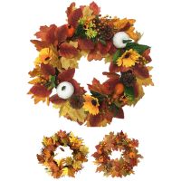 Fall Wreath, 16.5Inch Maple Leaf Pumpkin Wreath for Front Door Outside perfect for Autumn &amp; Halloween