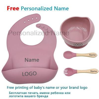 Personalized Name Baby Feeding Set Childrens Silicone Suction Cup Bowl Training Spoon Fork Tableware Baby Feeding Bowl BPA Free