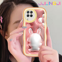 Jjlingji เคส M22กาแลคซีปลอกสำหรับ Samsung A22 4G A22 5G ลายดอกไม้กระต่าย3D ขอบคลื่นนุ่มเคสมือถือกันกระแทกแบบใสสร้างสรรค์เคสป้องกันซิลิกาเจล