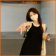 shenghao เดรสสั้นทรงเอไลน์สำหรับผู้หญิงเดรสแขนกุดคอกลมลำลองแบบเย็บติด