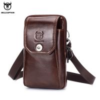 BULLCAPTAIN Genuine Leather Mens Waist Packs Phone Pouch Bags Waist Bag Male Small chest Shoulder Belt Bag small Waist Packs Running Belt