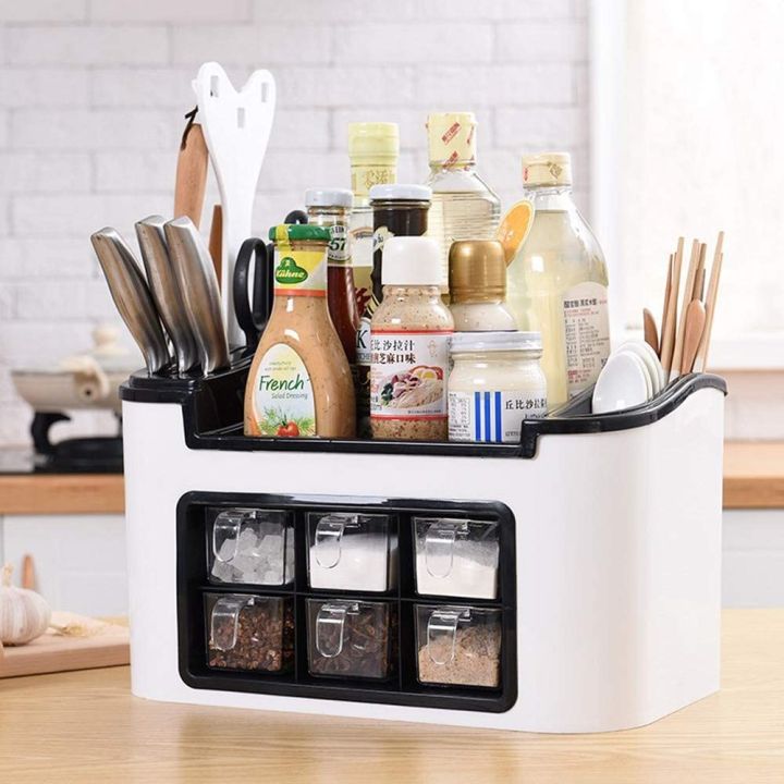 Rotating kitchen organizer species rack & Grid Seasoning Box Double Layer  Rack