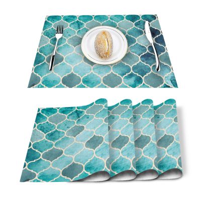 4/6pcs Set Table Mats Moroccan Green Geometric Printed Table Napkin Kitchen Accessories Home Party Decorative Placemats