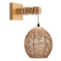 Retro Wall Light Woven Rattan Wood Sconces Living Room Bedside Lamp Vintage Bedroom Decoration Lighting