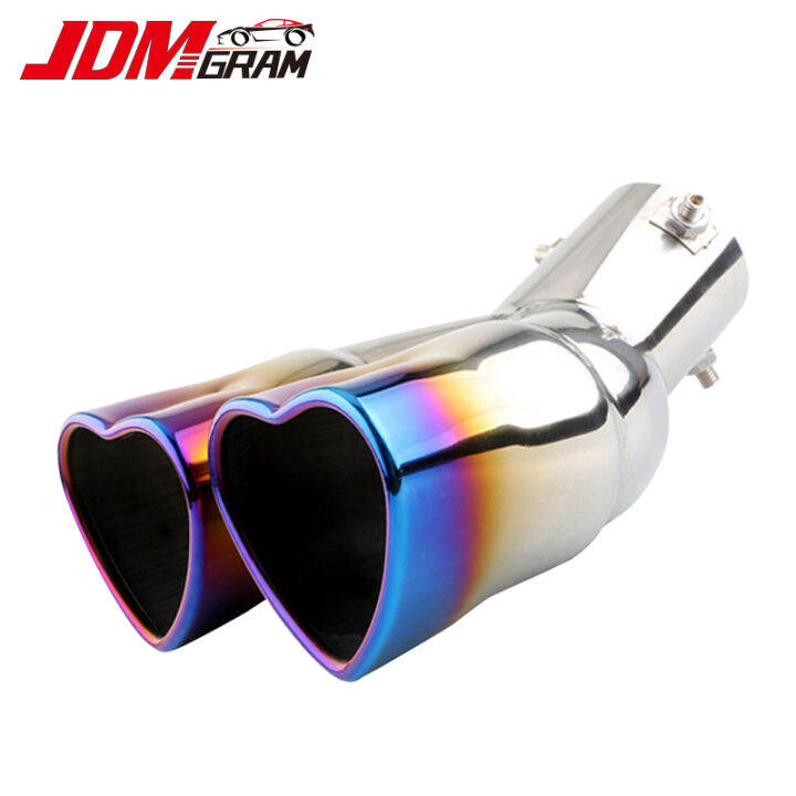 2.5 inch Dual Outlet Car Exhaust Pipe Heart Shaped Stainless Steel