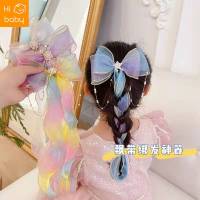 2023 Japanese and Korean New Childrens Bow Hairpin Colorful Gradient Girls Pearl Chain Headwear Magic Ribbon Hair Clip