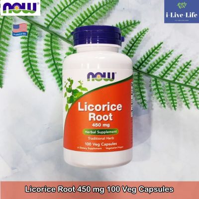 อาหารเสริมสมุนไพร รากชะเอมเทศ Licorice Root 450 mg 100 Veg Capsules - NOW Foods