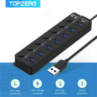 TOPZERO 7 In 1 USB 3.0 Hub USB Hub 3.0 Multi USB Splitter Hub ใช้อะแดปเตอร์ไฟ3/7พอร์ตหลาย Expander 3.0 USB Hub พร้อมสวิตช์สำหรับ PC