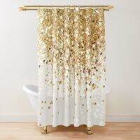 【YD】 Gold Glitter Shower Curtaingolden Sparkling Curtainpolyester Washable Curtains Set with Hooks