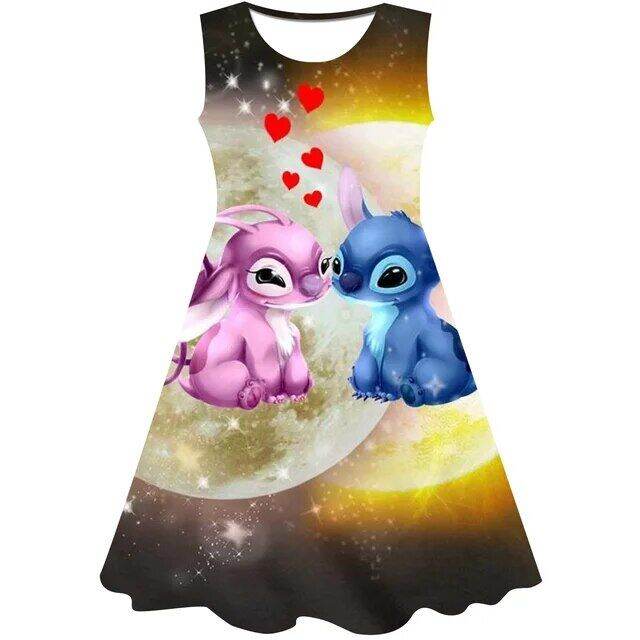 Disney Girls Stitch Dresses Princess Children's Clothing Cartoon Stitch