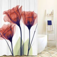 3D Waterproof Mart Lotus Print Bathroom Polyester Shower Curtain Hooks w/ 12