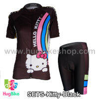 ชุดจักรยานผู้หญิงแขนสั้นขาสั้น Hello Kitty สีดำ