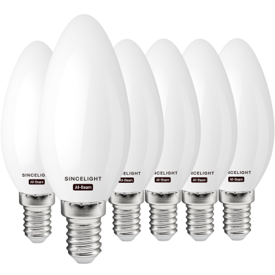 E14,E27 LED Candle Shape Light Bulb With 3W,2700K( B35 All Beam 250Lumens Non-Dimmable Small Edison Screw )Pack of 6