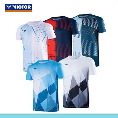Victor VICTOR Victory ชุดกีฬาแบดมินตัน30016ชุดการแข่งขันสำหรับทั้งหญิงและชายแขนสั้นแฟชั่น