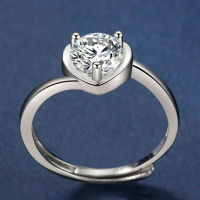 Japan and South Korea S925 Silver Moss Stone Diamond Heart-shaped Ring Simple Opening Adjustable Proposal Female Jewelry Gift