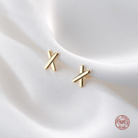 LKO Genuine 925 Sterling Silver Minimalist Mini Girl Birthday Gift Cross Letter X Stud Earrings for Fashion Women Chic Jewelry