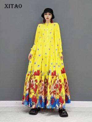 XITAO Dress Vintage Contrast Color Print Casual Loose  Dress