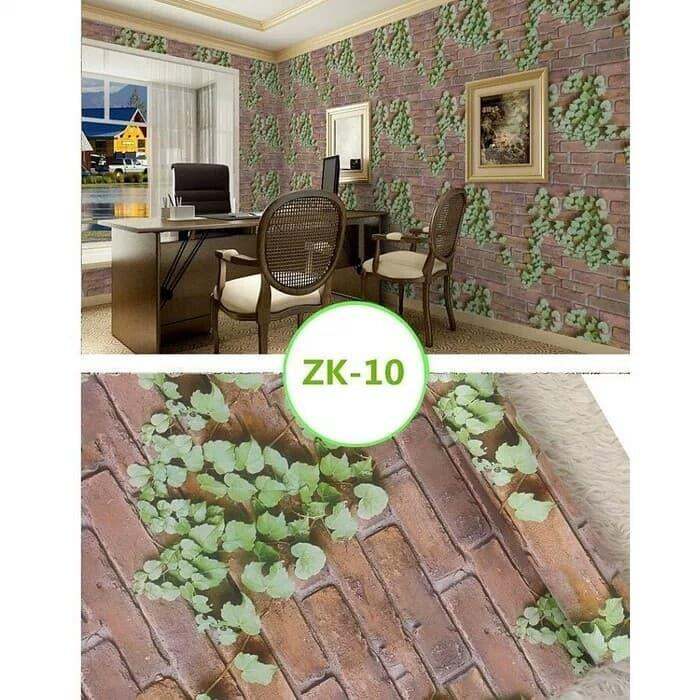 Wallpaper Sticker Dinding Motif Bata Daun Rambat Coklat Ukuran 10m X