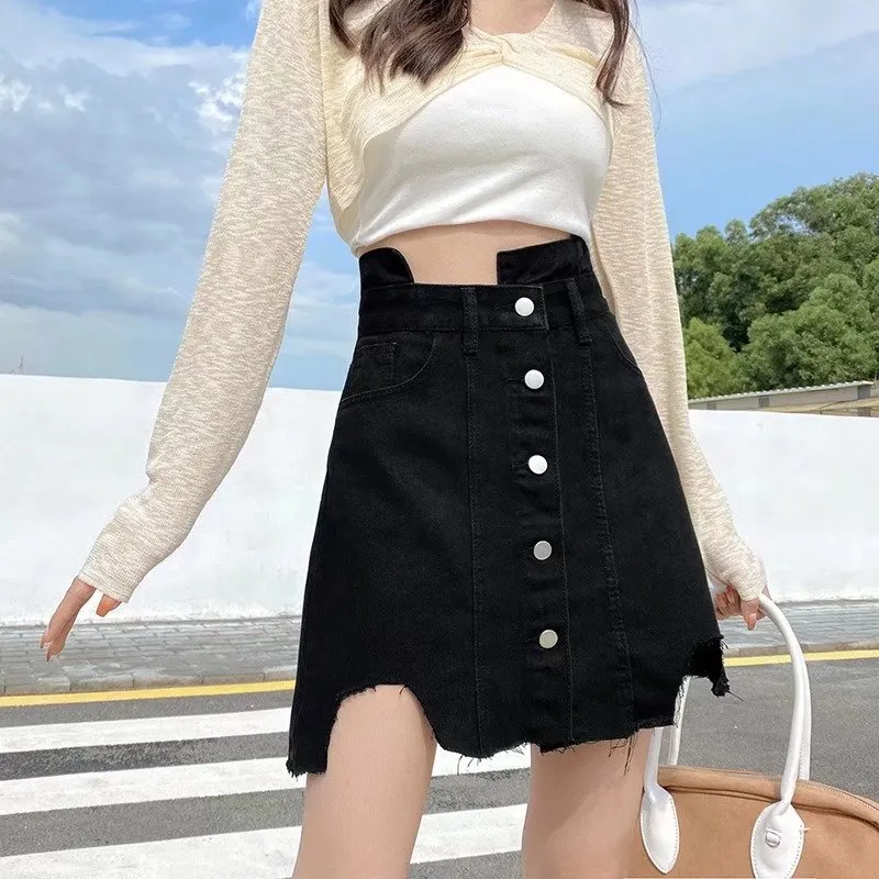 Black denim short skirt for women in summer, new slim design, high waist  skirt, hip wrap, large A-line skirt | Lazada