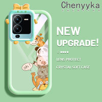 เคส Chenyyka สำหรับ VIVO V25 Pro 5G S15 Pro 5G เคสกระแสแฟชั่นโบว์สีรูปสัตว์เคสนิ่มน่ารักเคส Tpu ใสกรอบสีเคสกันกระแทกกล้อง