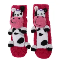 Christmas socks for women floor santa socks decorations（Rose red cow）