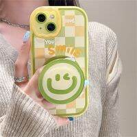 เคสนิ่มสำหรับ iPhone,เคสโทรศัพท์ลายตารางการ์ตูนเกาหลีน่ารักๆหน้ายิ้มสำหรับ iPhone 14 13 12 11 Pro XS Max XR ฝาครอบป้องกันเลนส์รูปโบว์3D