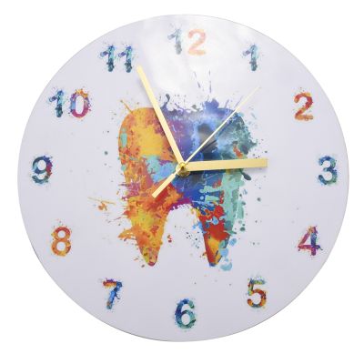 Watercolour Tooth Painting Print Wall Clock Dental Clinic Wall Art Non Ticking Wall Watch Orthodontist Dentist