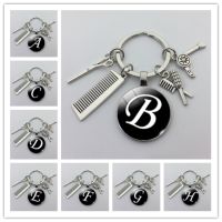 A-Z Hairstyle Gift Charm Keychain Hair Dryer Scissors Comb Decorative Keychains Jewelry Mini Hairdressing Car Bag Key Ring