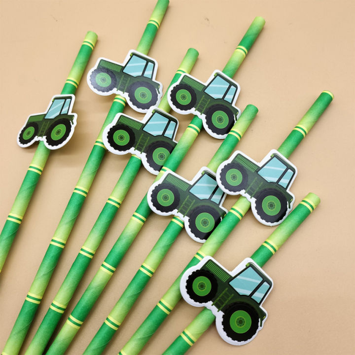 10ชิ้น-หลอดดูดกระดาษรถรถแทรคเตอร์ฟาร์มสำหรับอุปกรณ์ตกแต่งปาร์ตี้วันเกิดธีมรถแทรคเตอร์ฟาร์มของเด็กผู้ชาย