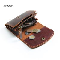 100% Genuine Leather Short Wallet Men Vintage Handmade Crazy Horse Cowhide Purse Small Mini Zipper Coin Card Holder Pocket