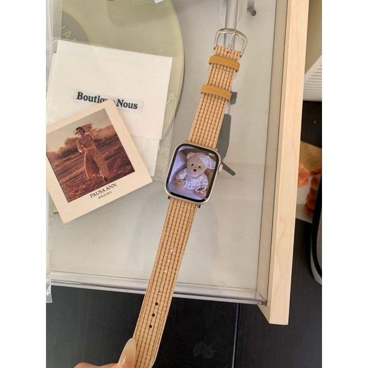 hot-sale-waffle-suede-leather-strap-suitable-for-trendy-s78-generation-apple-iwatch654se-womens-hundred
