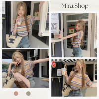 Mira_shop ย้อนยุคอเมริกัน หวานและเผ็ด รุ่นสั้น แถบสีรุ้ง เสื้อผ้าผู้หญิงถักนิตติ้ง เฉพาะ 1530-1#