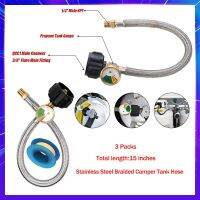 12/15 inche RV Propane Hoses with Gauge Stainless Steel Braided Camper Tank Hose Rv lp Gas Hoses Connector 1/4 NPT QCC1 Fittings