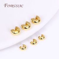 50Pcs/Lot 18K Gold Plated Open Crimp Beads Round Covers Crimp End Beads Stopper Beads For DIY Jewelry Making Accessories Beads