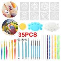 【คลังสินค้าพร้อม】 Pvc/stainless Steel Painted Mandala Point Painting Set Tools For Craft Painting 35Pcs Mandala Dotting Tools For Rock Painting Kit Dot Art Rock Pen Paint Stencil