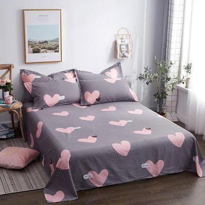 Bonenjoy 1 pc 100 Cotton Bed Sheet Single Size Kids Bed Linen Pure Cotton Heart Printed Double Top King Sheets (no pillowcase)