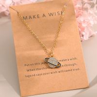 Fashion Shiny Crystal Rhinestone Gold Color Planet Pendant Necklace for Women Charm Long Clavicle Chain Necklaces Female Jewelry