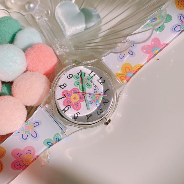 ins-สีสันดอกไม้นาฬิกานักเรียนเกาหลีแฟชั่นน่ารักวัยรุ่นหัวใจสาวขนมเยลลี่นาฬิกา