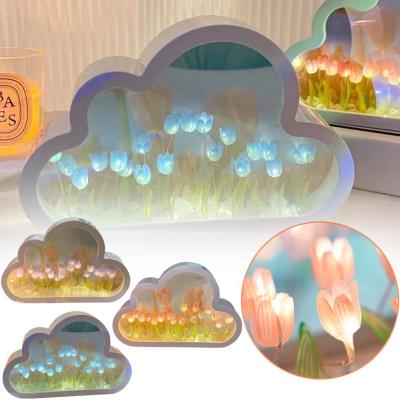 Personalized Night Light Desk Accessory Cloud-shaped Night Light DIY Mirror Night Light Tulip Desk Decoration
