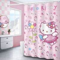 Sanrios Hello Kitty Kawaii Cartoon Shower Curtains Waterproof Mildew Bath Screen with Hooks Anime Home Decor