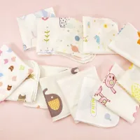 ♘┇ 10Pcs 20x20cm Baby Washcloths Set Cute Cartoon Print Double Layer Gauze Infant Face Towel Reusable Wipes Absorbent Square Burp C