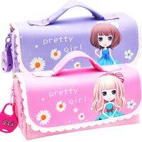 Large Capacity Pencil Case with Combination Lock Korean Pencilcase for Girls Boys Zipper Pencil Pouch Bag School Box Stationery