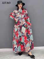 XITAO Dress Fashion Casual Loose Pleated Print Pattern Dress