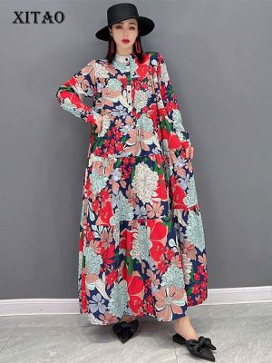 XITAO Dress  Casual Loose Pleated Print Pattern Dress