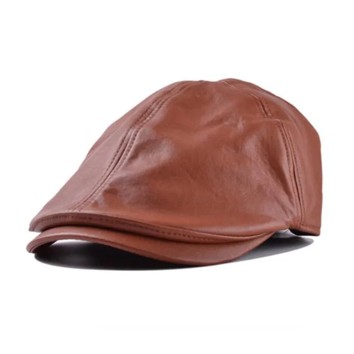 ღ Ninasill ღ Exclusive Leather Beret Cap Peaked Hat Newsboy Sunscreen Vintage Hat Coffee 